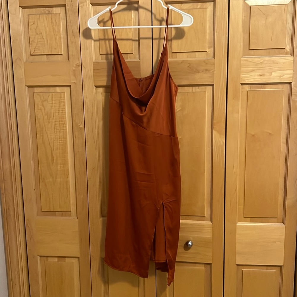 Burnt orange silky dress
